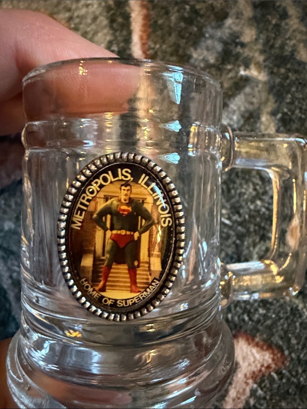 Superman Tiny Stein Metropolis,  Illinois Collectible Glass Mug